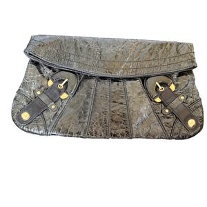 Hype Leather Foldover Clutch Black‎ Distressed Boho Bag Purse Y2K Grunge Goth